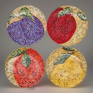 Four 8" Salad Plates, Mosaic look Fruit pattern, Pier 1